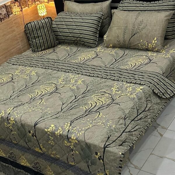 7 Pcs Cotton Salonica Printed Comforter Set - Grey | Trendsto