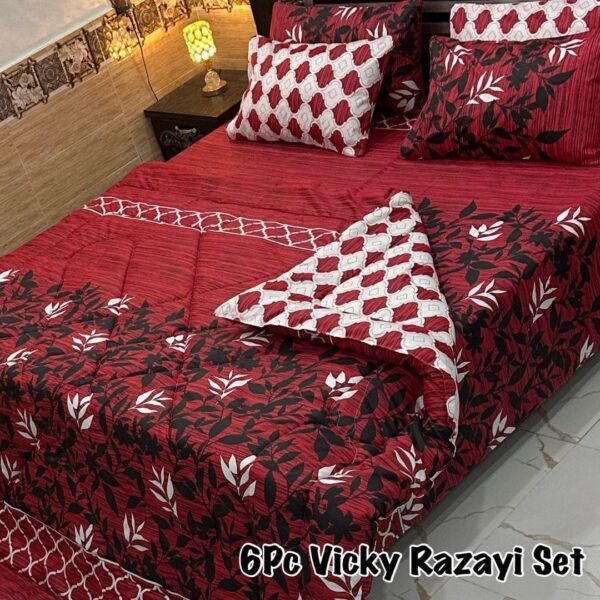 6 Pcs Cotton Salonica Printed Razai Set - Red | Trendsto