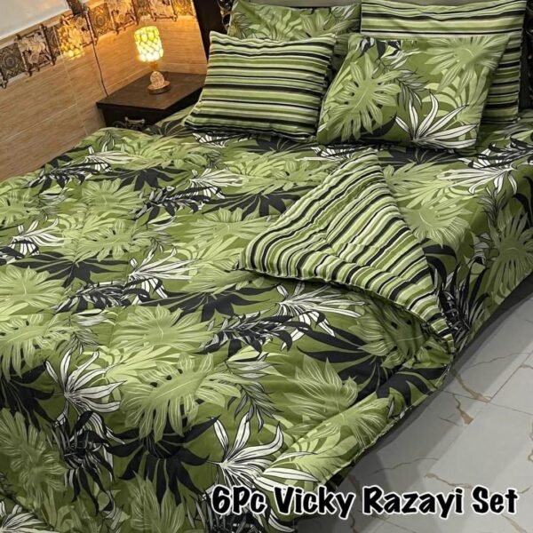6 Pcs Cotton Salonica Printed Razai Set - Green | Trendsto