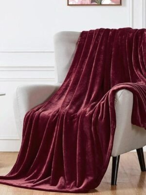 Fleece Plain Double Bed Blanket - Maroon | Trendsto