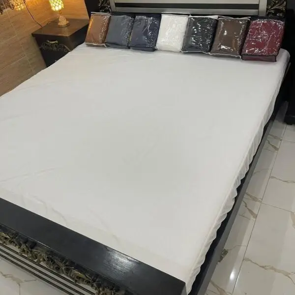 Terry Cotton Plain Double Bed Mattress Cover - White | Trendsto