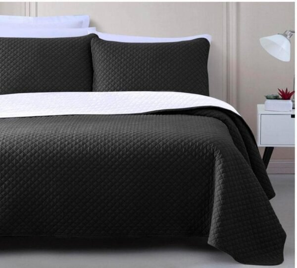 3 Pcs Cotton Plain Bedspread Black | Trendsto